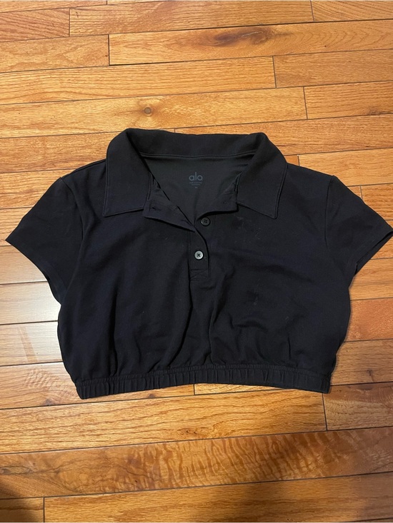 ALO Yoga Tops - ALO Yoga Black Cropped Polo Tee